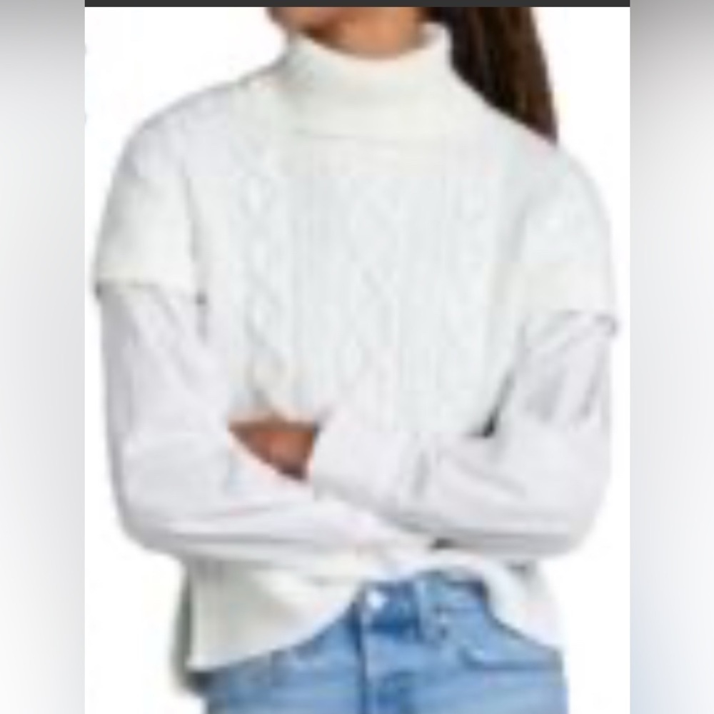 Anthropologie White Ivory Layered Turtleneck Sweater Small Cableknit Preppy